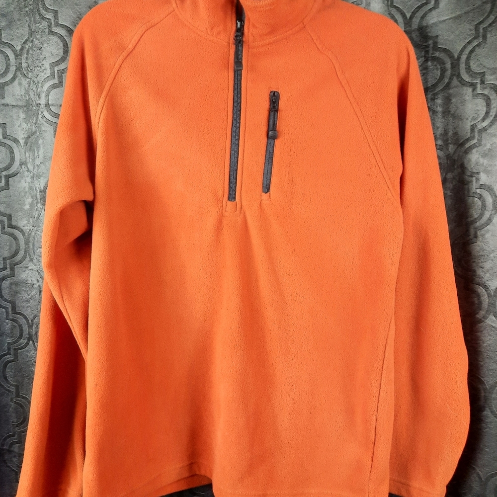 Size S Small Bright Orange Fleece Pullover 1/4 Zip Starter jacket